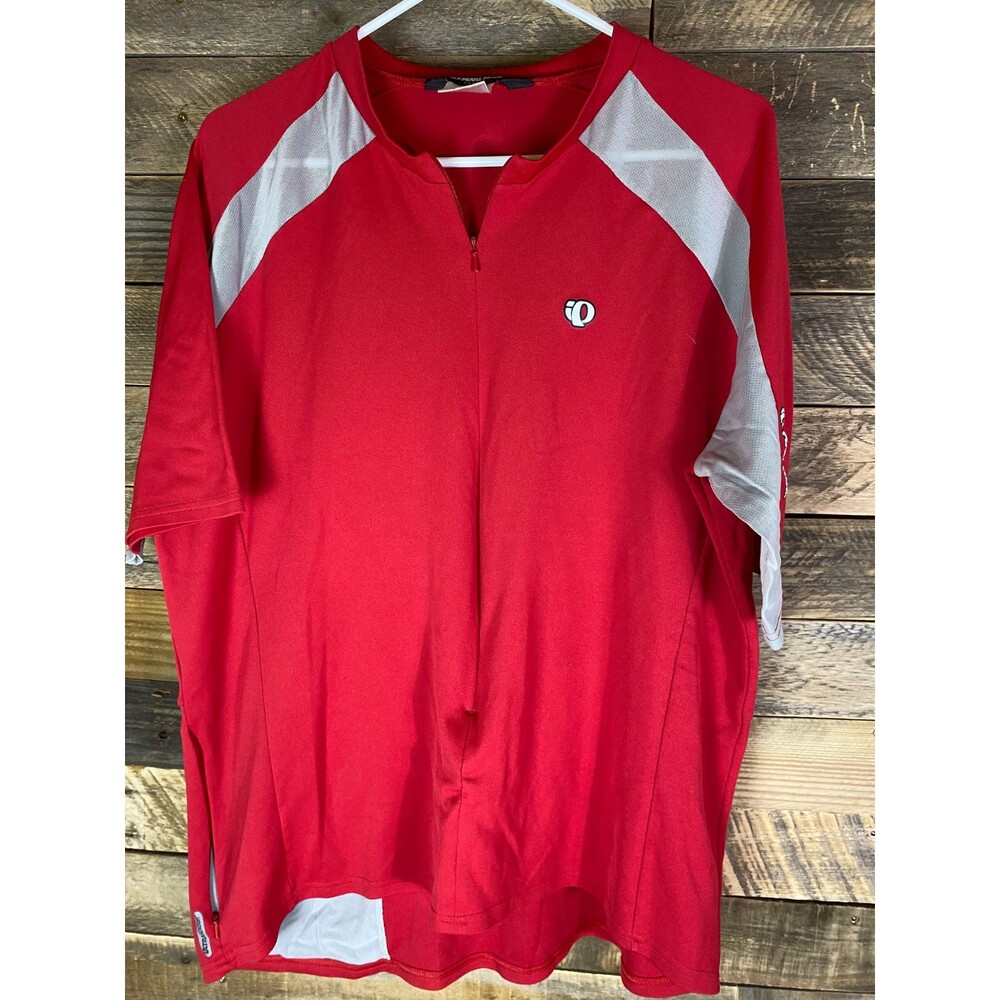 Pearl Izumi Cycling Jersey Men Sz XL Red Gray 3/4 Zip Short Sleeve